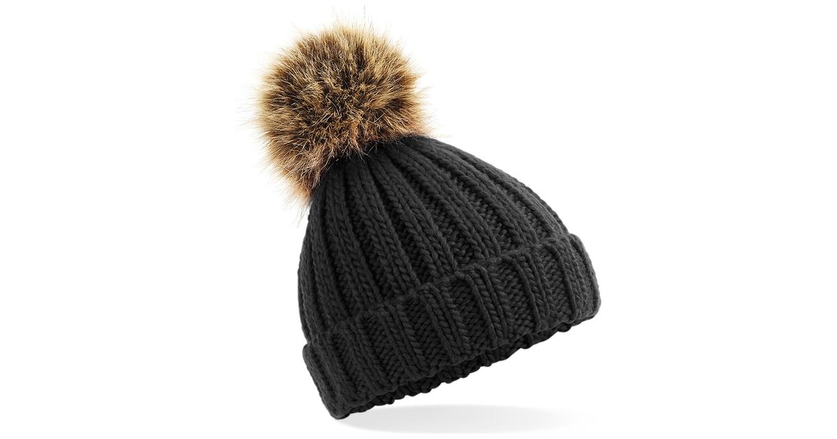 Beechfield Verbier Fur Pop Pom Chunky Beanie - Blanco textiel